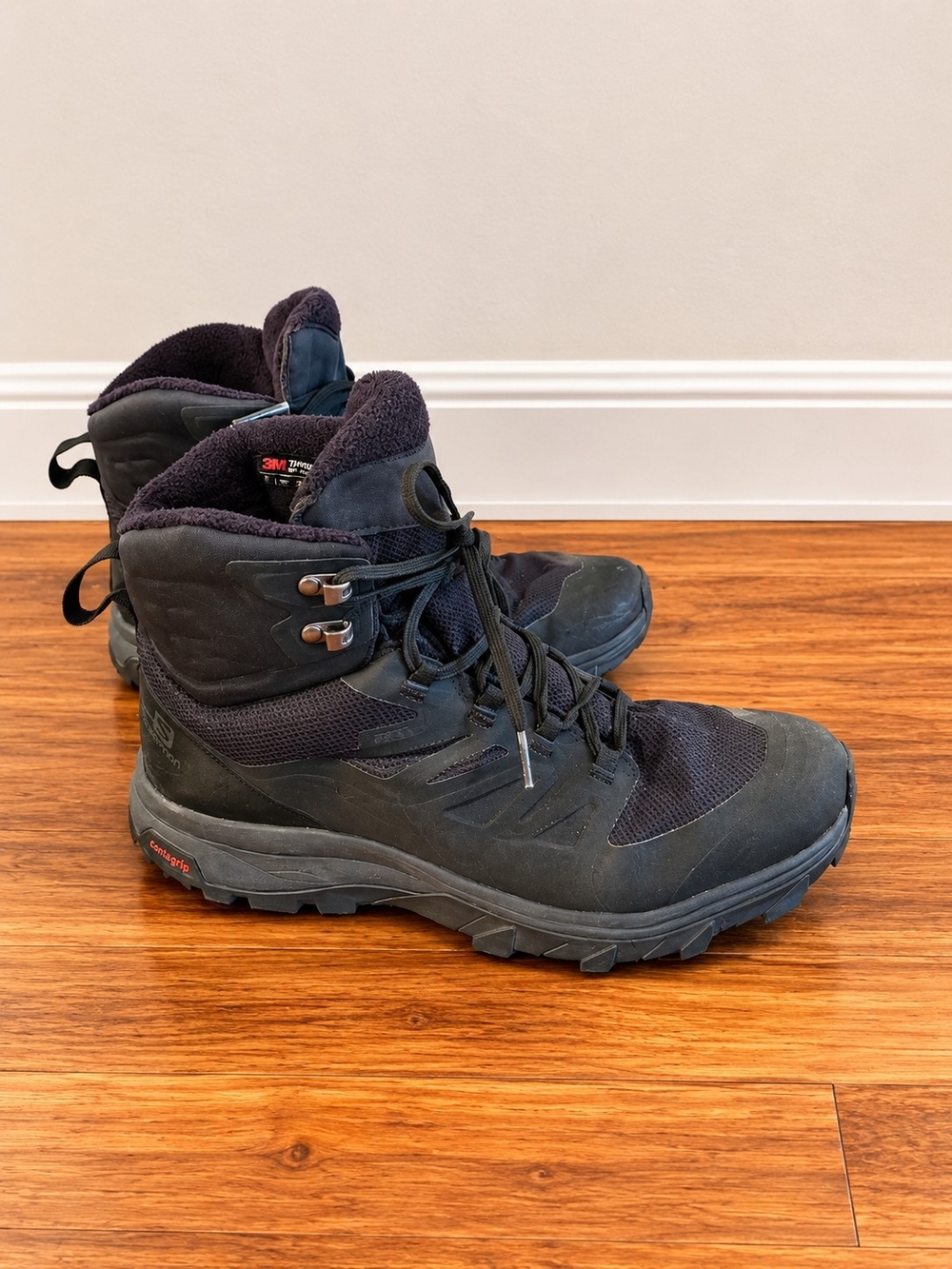 Salomon Thinsulate Contagrip Mid Hiking Boots Men’s Size 8.5 Black